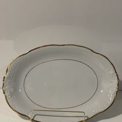 Stamped Platter WAWEL Poland VTG Fine China Casa Oro Raised Scroll & Gold Oval Serving Platter 12 3/4in.