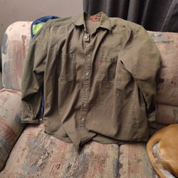 Olive Color Button Down Shirt Levi's Quality Clothes Loose Fit Adult XL 
