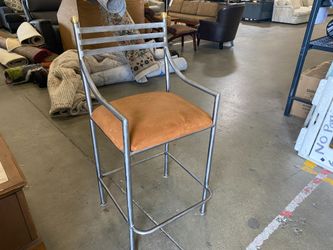 Set of 4 Industrial Bar Stools with Brown Cushion