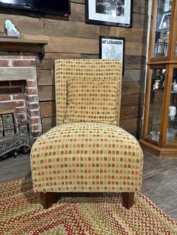 Vintage HIGH QUALITY Dimensions Furniture Accent Chair + Matching Pillow – Heavy Retro Geometric Upholstery – Excellent Condition $125 each or $225 f