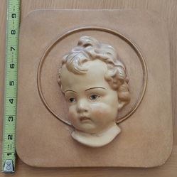 Cherub Angel Face Wall Plaque Antique. -Plaster.