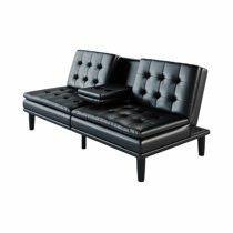 Mainstays Memory Foam Faux Leather PillowTop Futon with Cupholder, Black Faux Leathe. Factory sealed in box