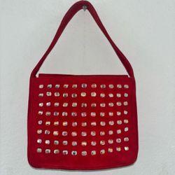 Italian Bag - Red Suede Purse with Crystal Embellishments - Made in Italy