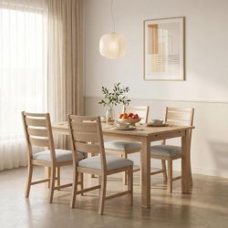 （Just chairs）Modern Dining Chairs Set of 4，Breathable Fabric Kitchen Chairs with High-Resilience Cotton Padding, Ergonomic Solid Wood Legs ,Oak Natura
