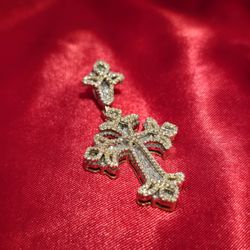 10k Yellow Gold Diamond Flower Cross Pendant 1.15 ctw