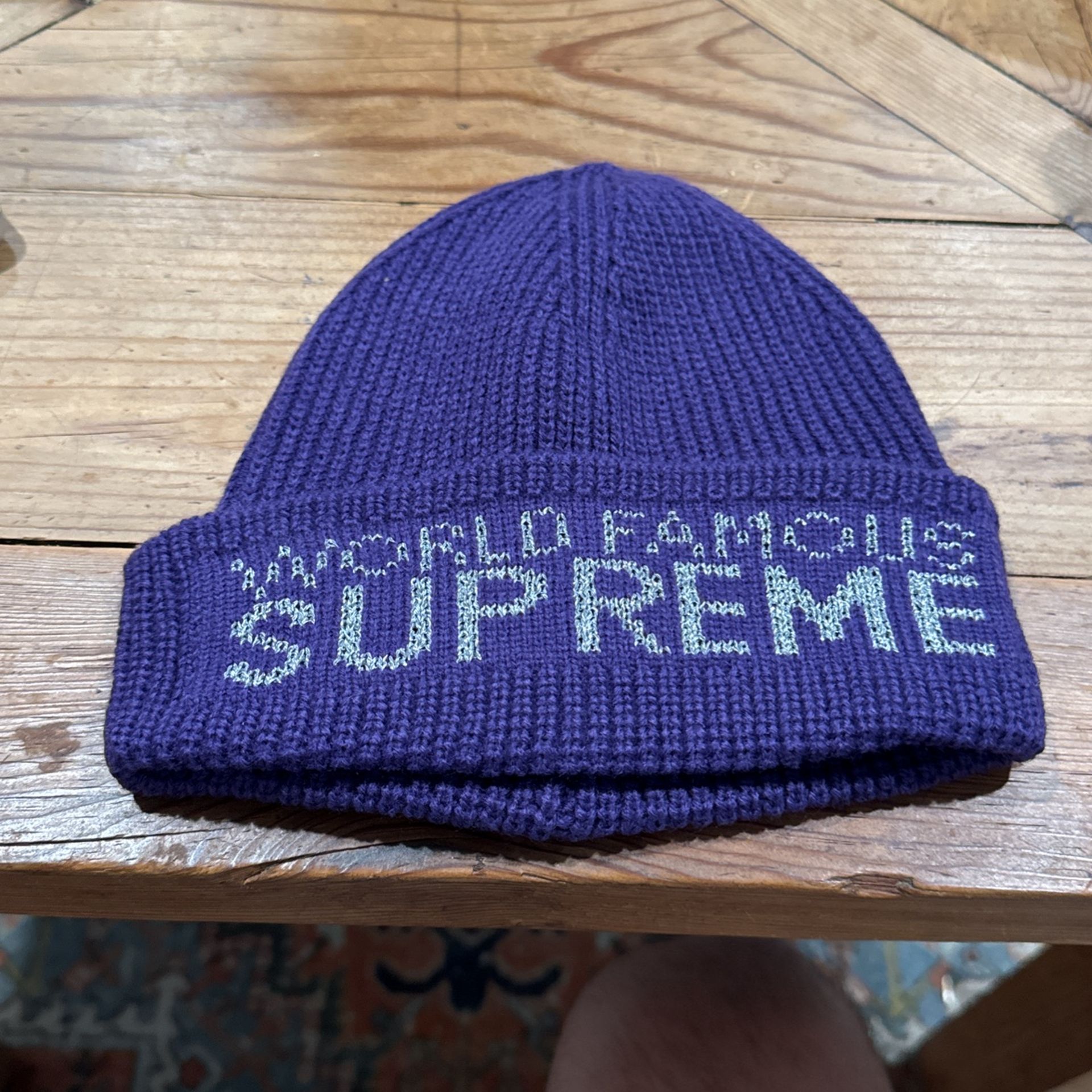 Supreme World Famous Beanie Dark Purple