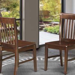 East West Furniture Norfolk Modern Dining Chairs - Wooden Seat and Mahogany Hardwood Frame Dining Room Chair set of 2