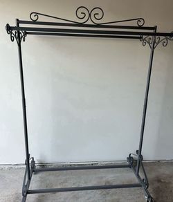 Grey Rolling Clothes Rack with Double Hangrails