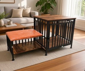 Furniture Style Dog Crate With Entryway Shoe Bench, Indoor Pet Kennel With Wooden Top And Storage Design For Small And Medium Dogs