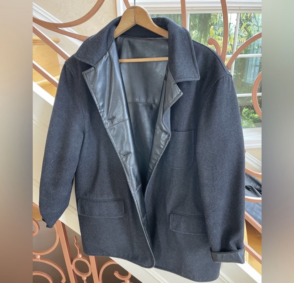 Reversible Wool & Leather Men’s Coat – Size L/XL – Marlowe