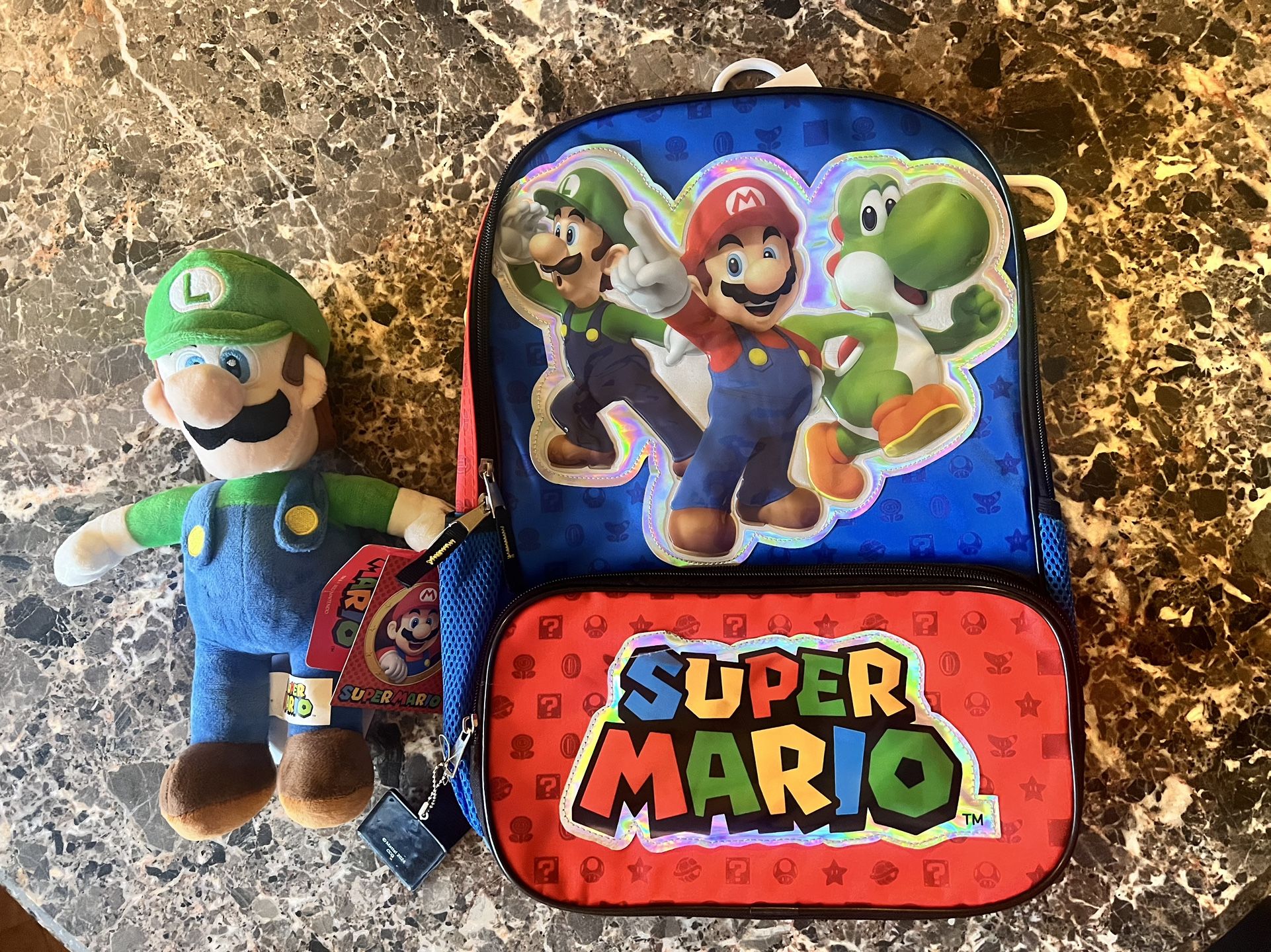 Brand New Nintendo Mario backpack & Luigi plush stuffed animal