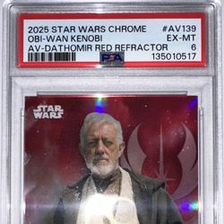 2025 Topps Chrome Star Wars — Obi-Wan Kenobi AV-139 — Dathomir Red Refractor — /5 — PSA 6 (POP 1)