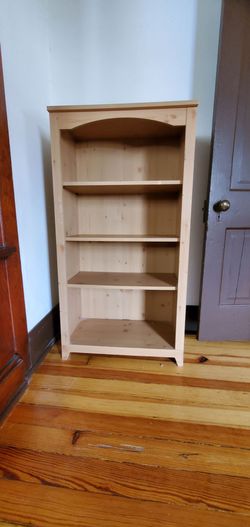 Polished Pine Wood Bookcase 4 Shelves