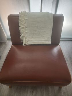 Huxley Cognac Mid Century Armless Chair - Genuine Leather Accent Chair