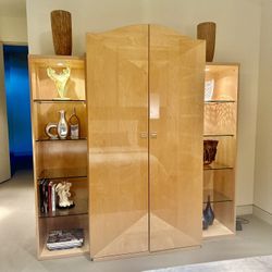Italian Armoire And Lighted Bookshelves 