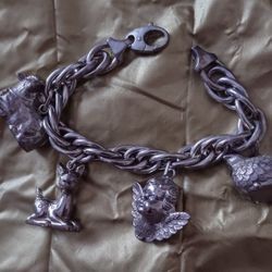 TIFFANY large Link Bracelet W/4antique Charms