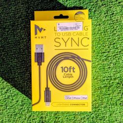 MVMT Lightning to USB-A Sync/Transfer/Charge 10ft iPod/iPhone/iPad Black Cable NIB
