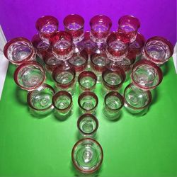 Tiffin Kings Crown Thumbprint Ruby Red Glass set of 33