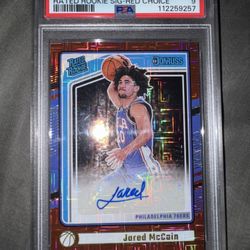 Jared McCain 2024 Donruss Rated Rookie Sig-Red Choice /99 PSA 9