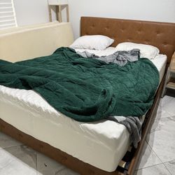 Queen Bed Frame Upholstered Bed Frame with Adjustable Diamond Button-Tufted Headboard/4 Drawers Storage