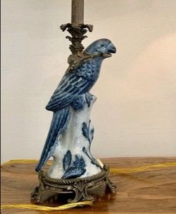 Antique bronze and porcelain parrot lamp