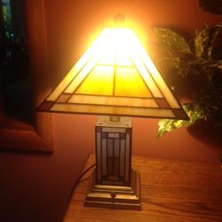 Gorgeous Vintage Leaded Glass And Brass Lamp, Vintage 