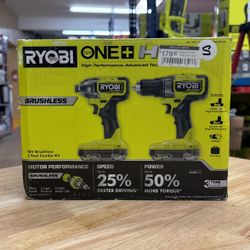 RYOBI ONE+ HP 18V Brushless Cordless 1/2 in. Drill/Driver and Impact Driver Kit w/(2) 2.0 Ah Batteries, Charger, and Bag