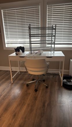 Desk, chair, shoe rack