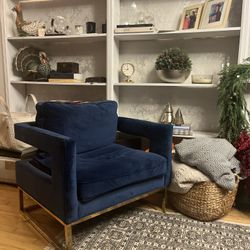 2 Blue Velvet Armchairs