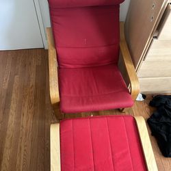 IKEA POANG Armchair with Ottoman Red Covers