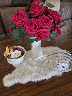 Mikasa Clock and Lenox Woodland Ivory Porcelain Vase and Potpourri Bowl