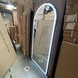LED MIRROR - 32” x 71” Full Length Dimmable LED Arch Light Up Mirror With Stand 