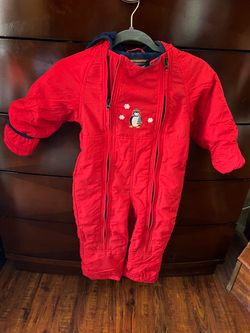 L.L.Bean Toddler Snowsuit Snow Suit Bunting Red Penguin Girls 4T