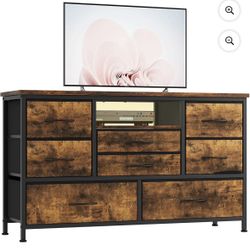 Tv Stand For Bedroom, 8 Fabric Drawer Dresser For Bedrrom With Power Outlet & Led For 55'' Tv
