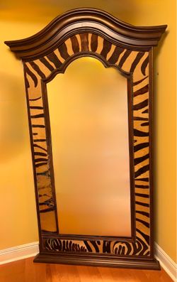 Unique Mahogany Mirror Framed in Tiger Skin