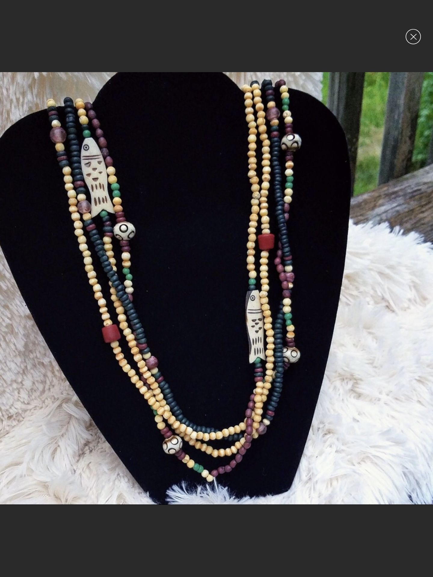 Vintage Alaskan Native American Handcarved Bome & Wood Bead Necklace