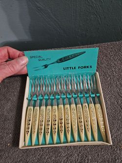 Vintage Set of 12 Stainless Steel Relish and Hors D'oeuvre Forks