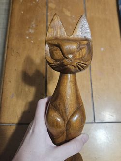 Vintage Carved Wooden Cat 