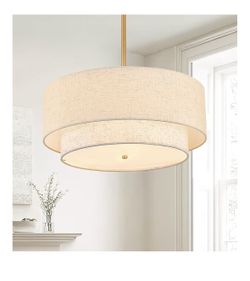 New 18 Inch 3-Light Drum Chandelier Linen Shade