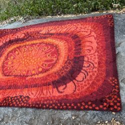 Abstract Swedish Vintage Ryamatta Rug 