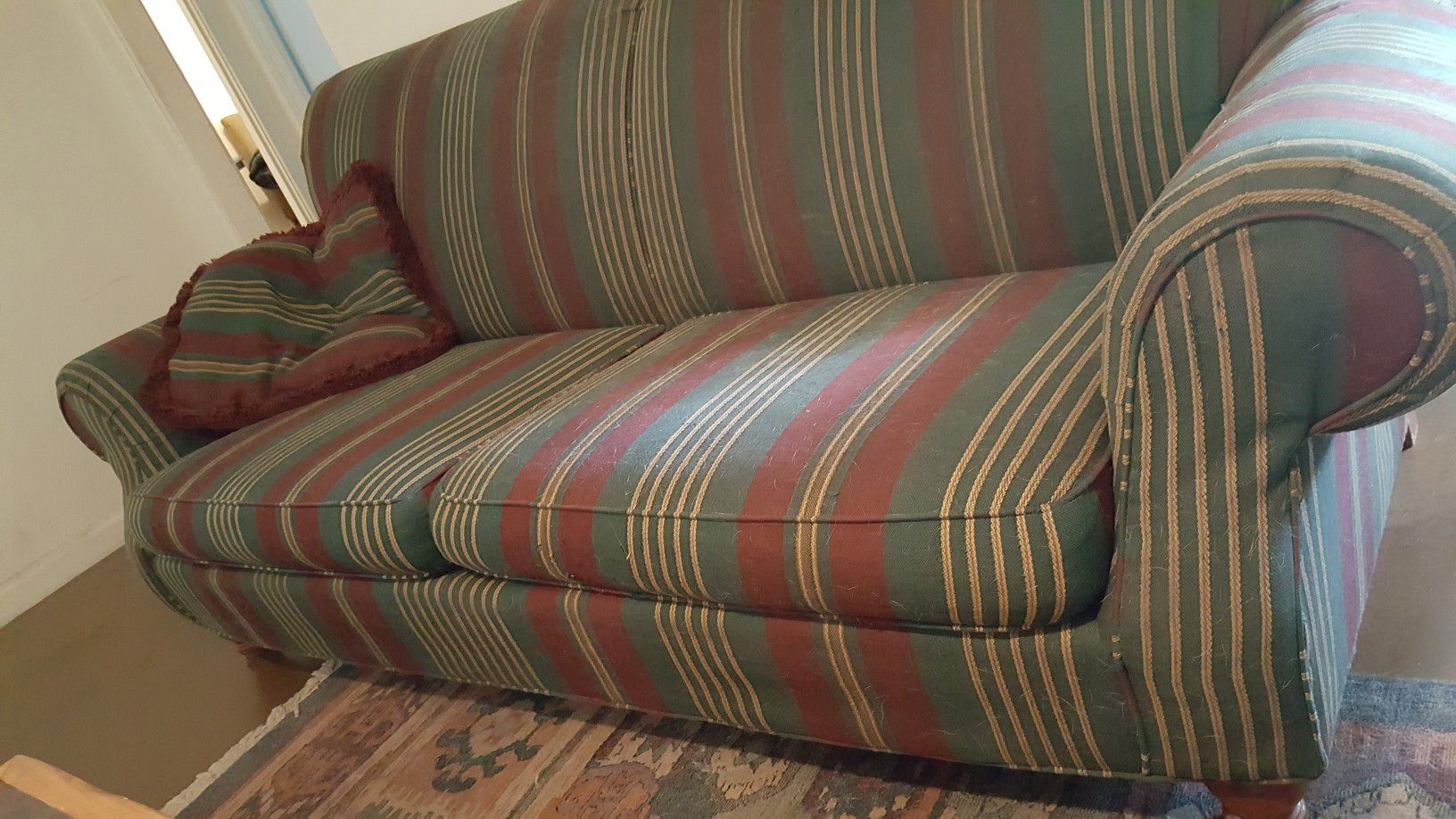 Vintage green, red and gold couch
