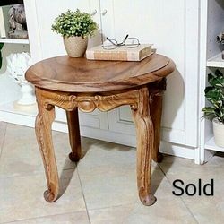 Hand Carved Solid Exotic Wood Table 19"W x 17"H , CASH ONLY, PICKUP ONLY - accent table, end table, side table, plant stand, sofa table