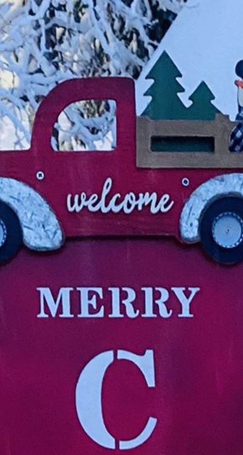 Christmas Wooden Porch Sign With Red Truck Christmas tree And Snowman