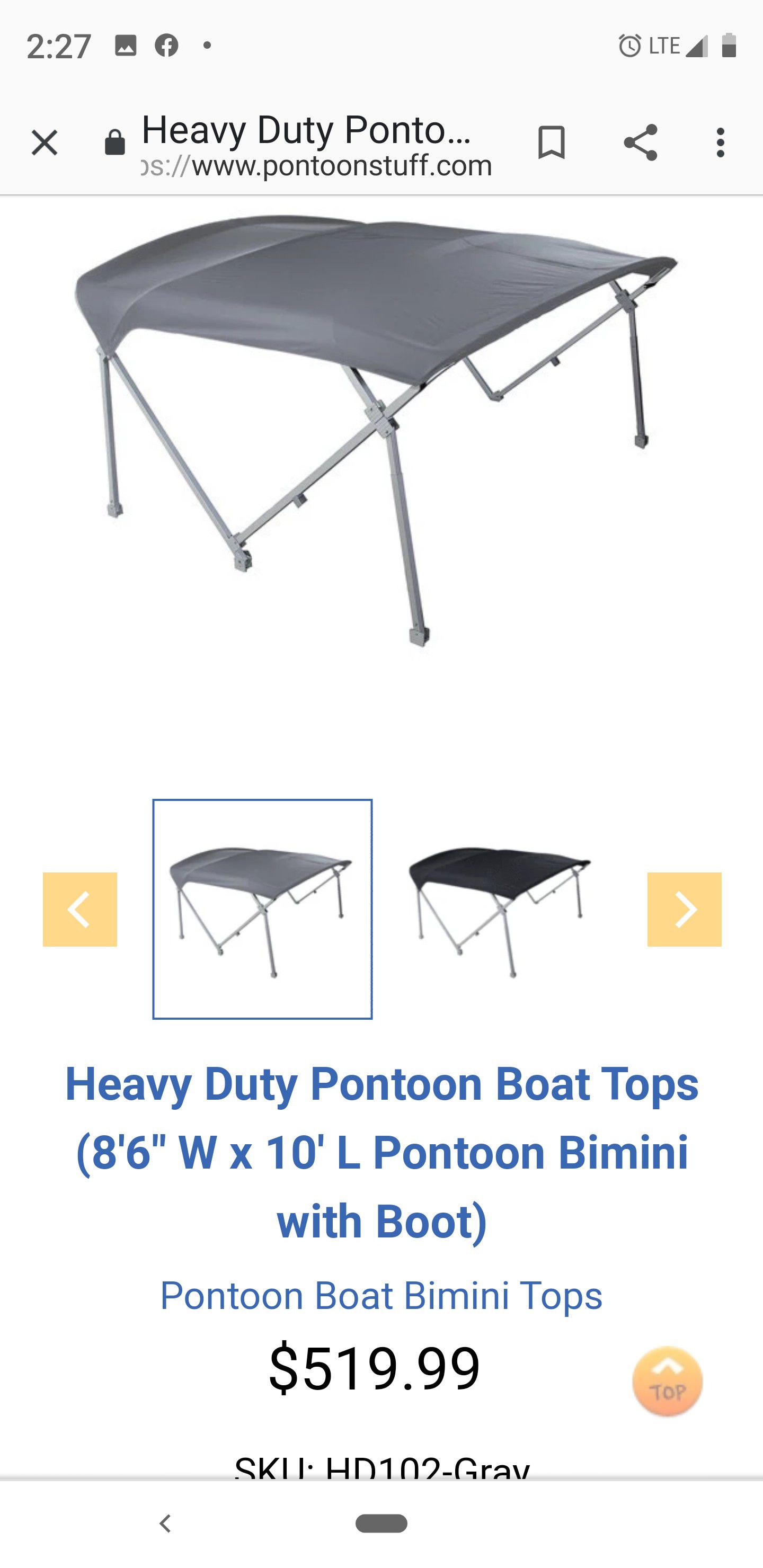 Bimini top for pontoon boat