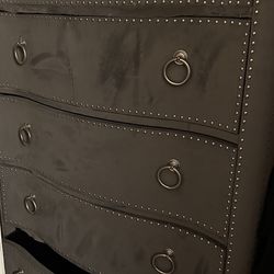 Gray Suede Dresser With Glass On Top 