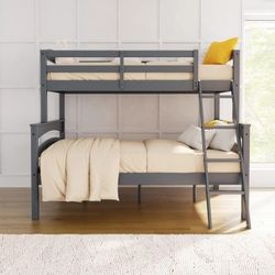 New Inbox Twin Over Full Bunk Bed Wood Gray Mattress Not Included 