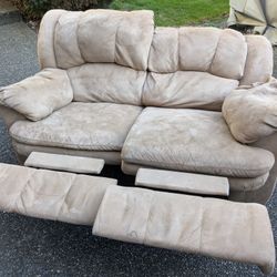 Recliner Sofa, Light Brown Suede