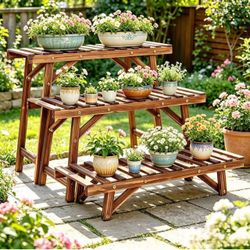 3PCS Wooden Plant Stand Flower Shelf Rack Storage Display for Indoor Outdoor Garden Patio Balcony, 2