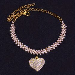 Heart Shape Pendant Chain Anklet Full Of Shiny Rhinestone Female Accessories Ankle Bracelet Jewelry Gift