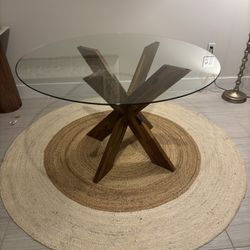 wood base and round glass top